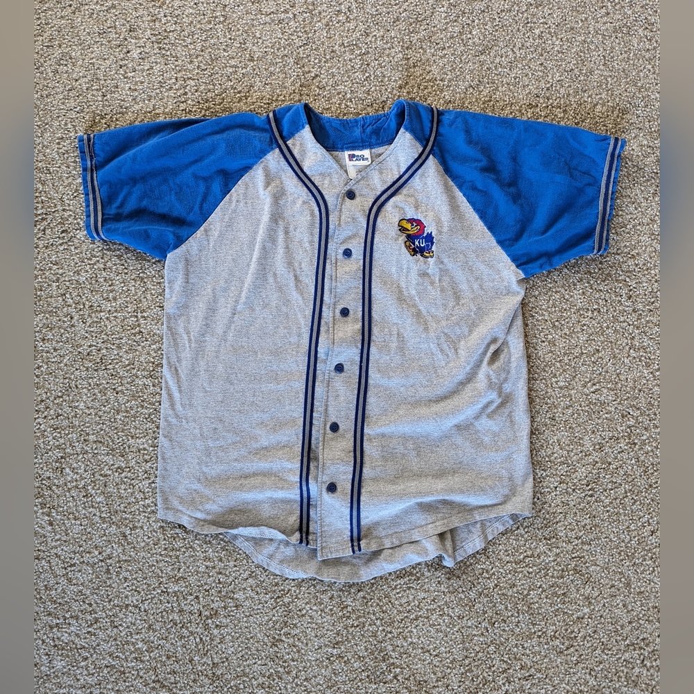 VINTAGE KANSAS JAYHAWKS BASEBALL JERSEY SHIRT Pro Player Large MADE IN USA NCAA